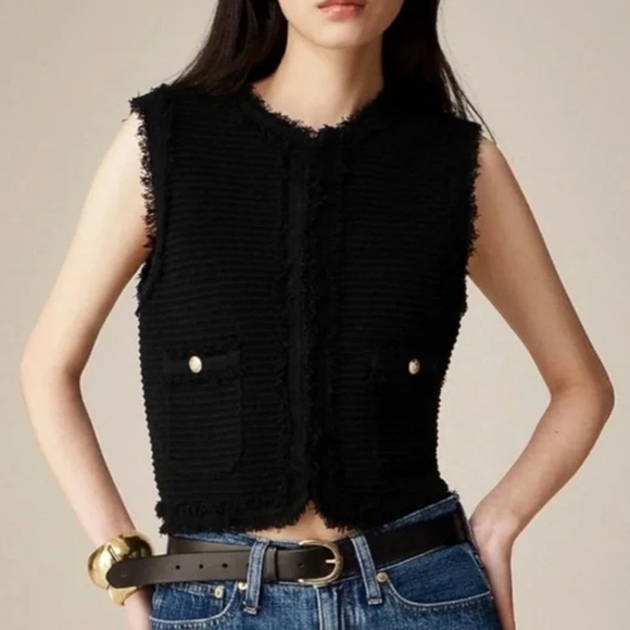 J Crew Black Textured Knit Boucle Vest with gold button detail Size XXL NWOT - Picture 1 of 9